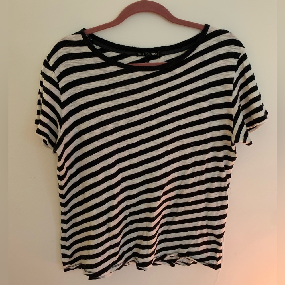 Rag & Bone - Black and White Striped T-Shirt - Size M